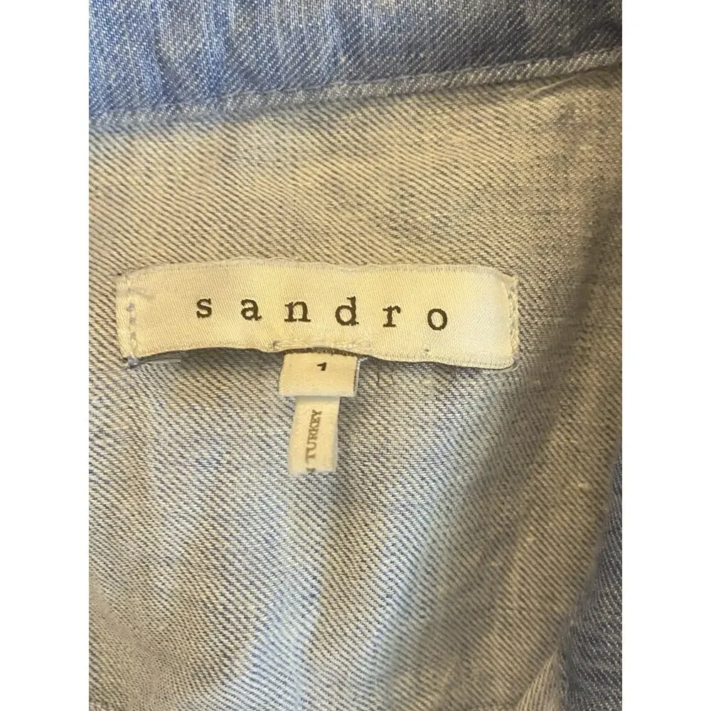 sandro linen vest top blue denim look chambray button up pockets size 1 - Picture 3 of 5